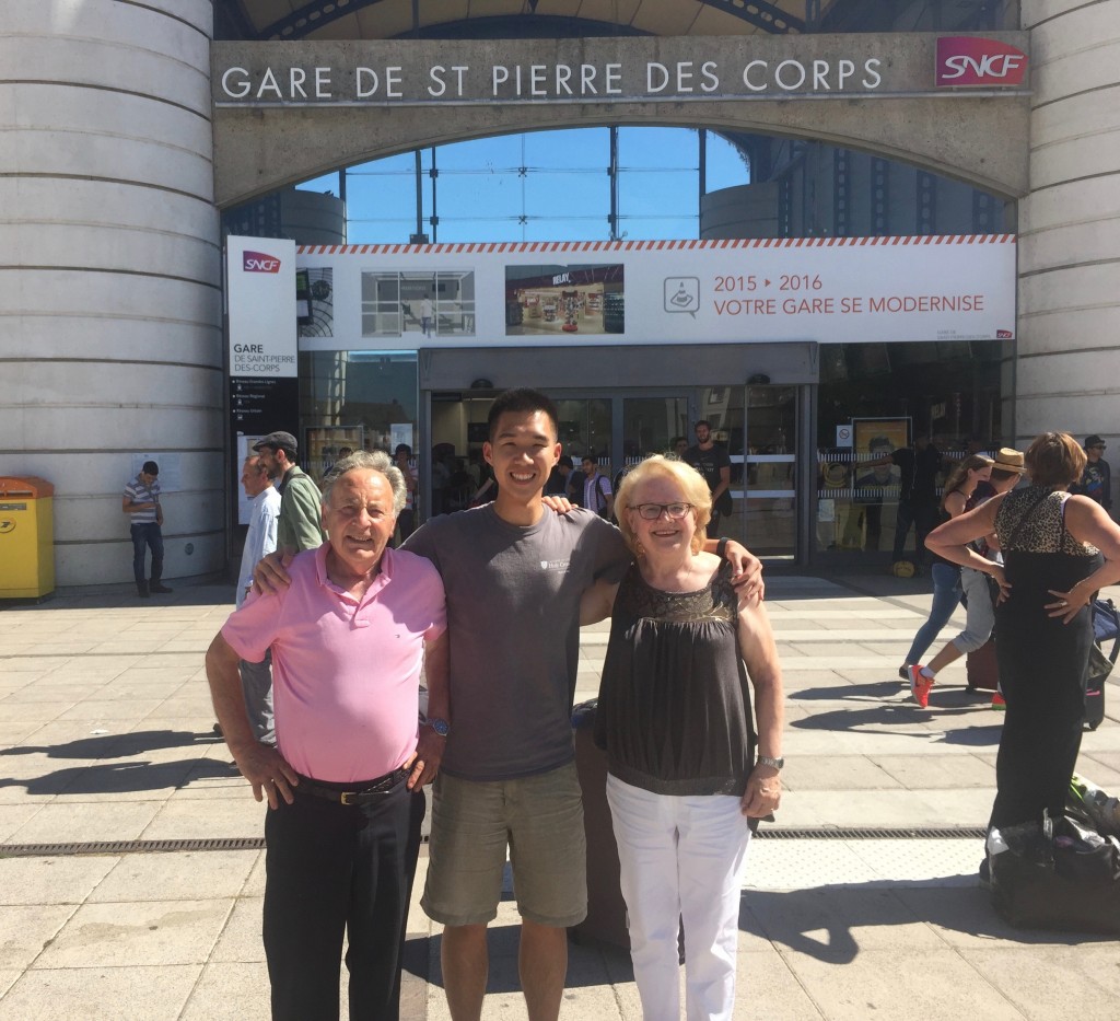 With host parents outside St. Pierre des Corps TGV station